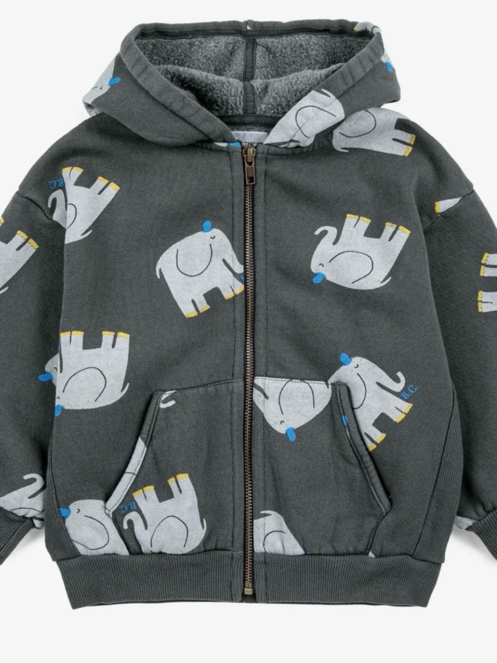 Bobo choses Kids' Dark Gray Elephant Print Zip Hoodie